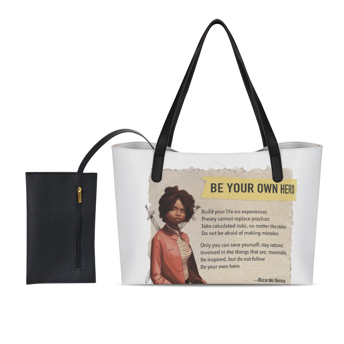 Be Your Own Hero - Shopping Tote Bag With Black Mini Purse