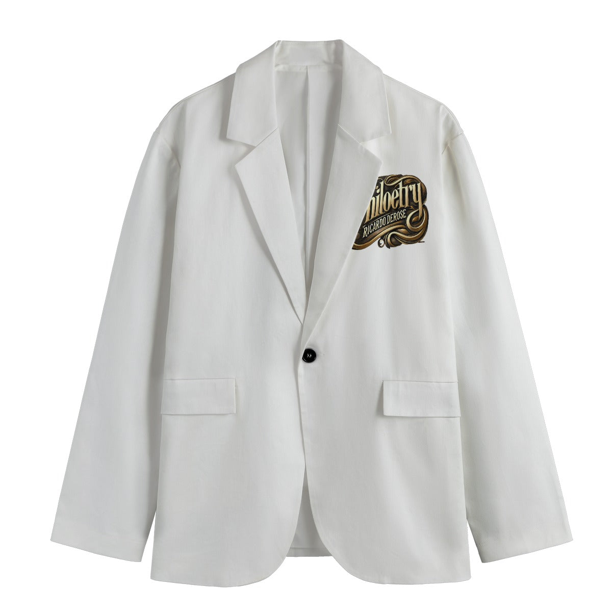 Philoetry - All-Over Print Men's white Casual Flat Lapel Collar Blazer | 245GSM Cotton