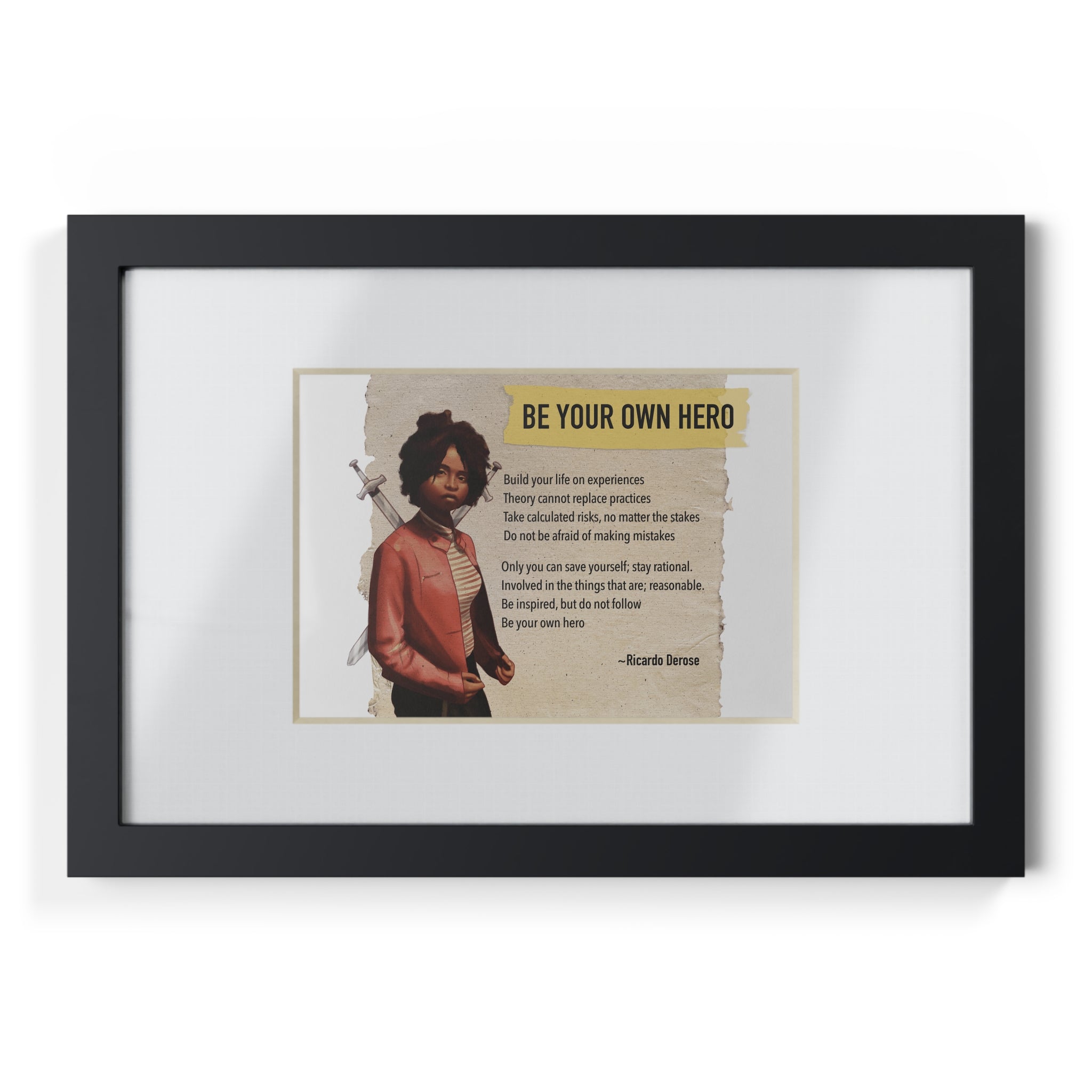 Be Your Own Hero Framed Posters, Black