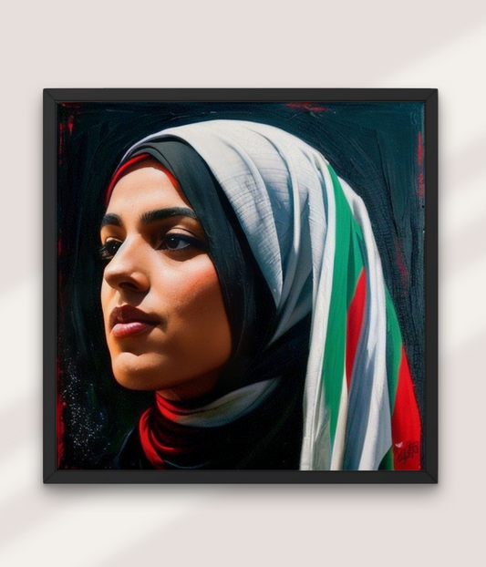 Free Palestine Hijab Young Lady Wood Canvas - Derose Entertainment 