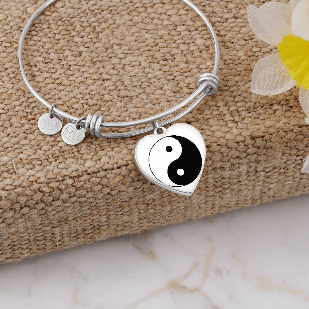 Ying Yang Symbol Heart Bangles