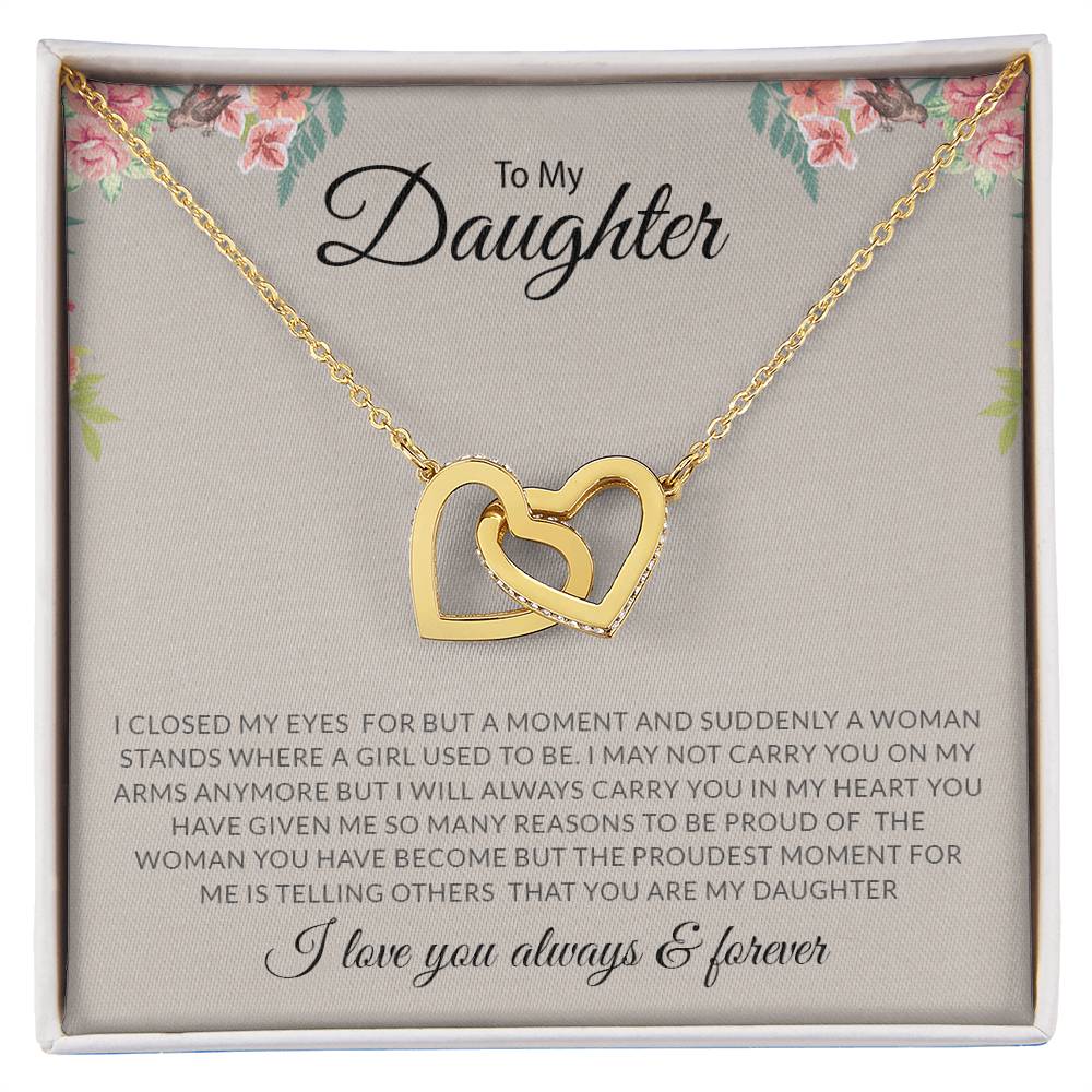 To My Daughter | I Love You, Always & Forever - Interlocking Hearts necklace - Derose Entertainment 