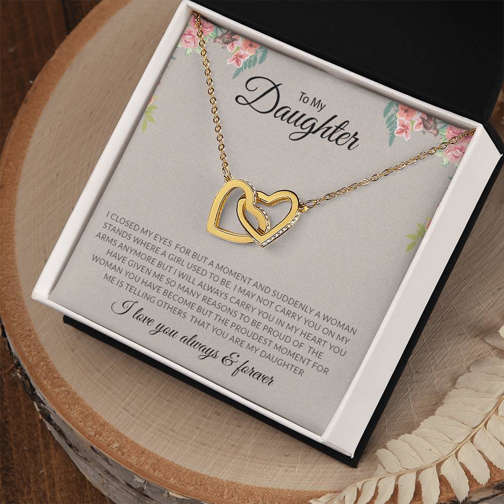 To My Daughter | I Love You, Always & Forever - Interlocking Hearts necklace - Derose Entertainment 