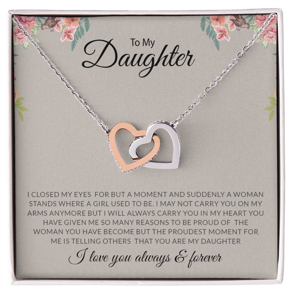 To My Daughter | I Love You, Always & Forever - Interlocking Hearts necklace - Derose Entertainment 