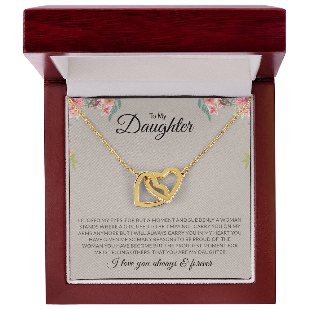 To My Daughter | I Love You, Always & Forever - Interlocking Hearts necklace - Derose Entertainment 