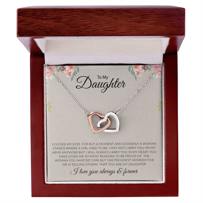 To My Daughter | I Love You, Always & Forever - Interlocking Hearts necklace - Derose Entertainment 