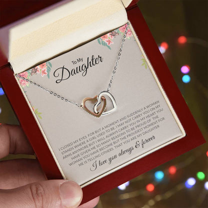 To My Daughter | I Love You, Always & Forever - Interlocking Hearts necklace - Derose Entertainment 