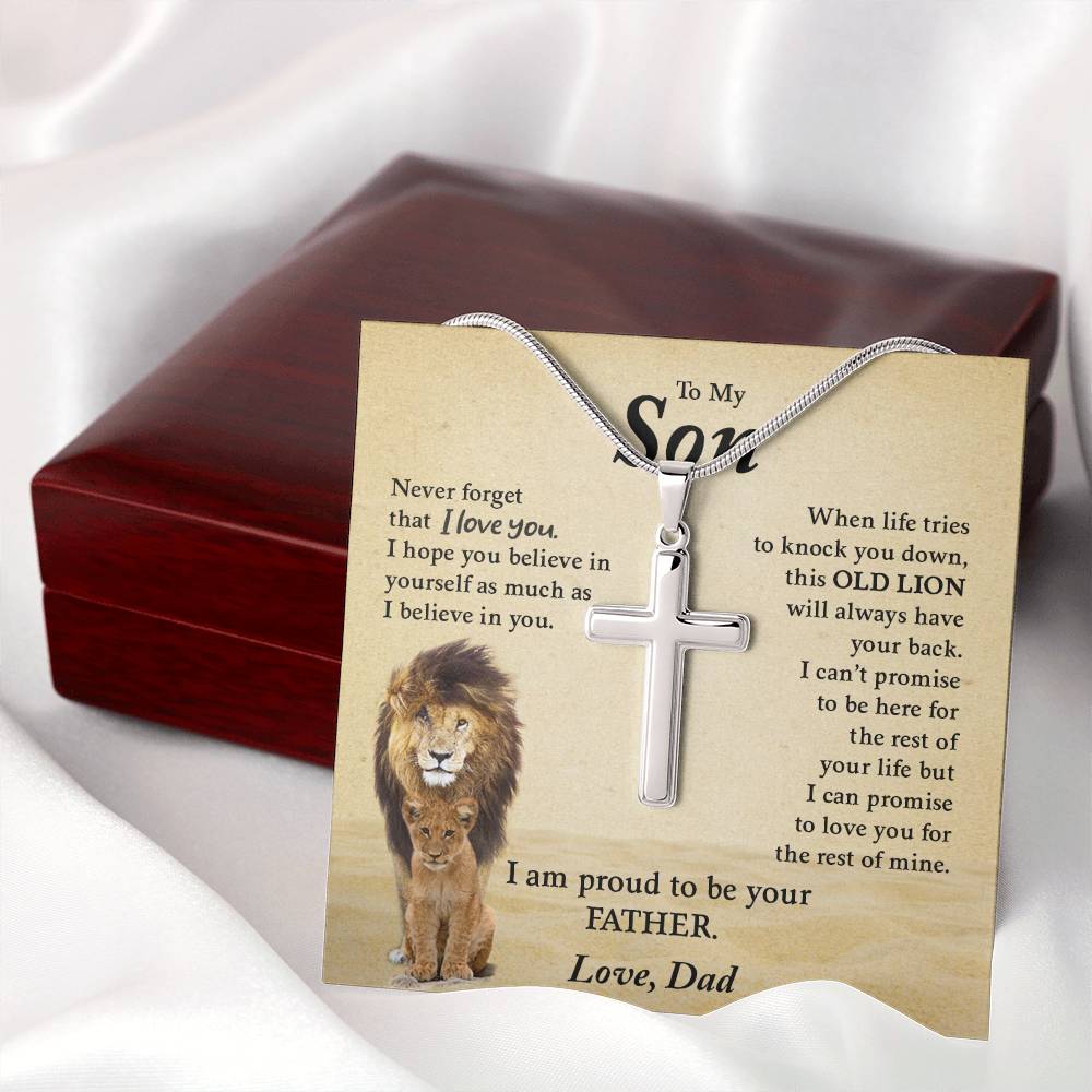 To My Son | Never Forget That I Love You - Stainless Steel Cross Necklace - Derose Entertainment 