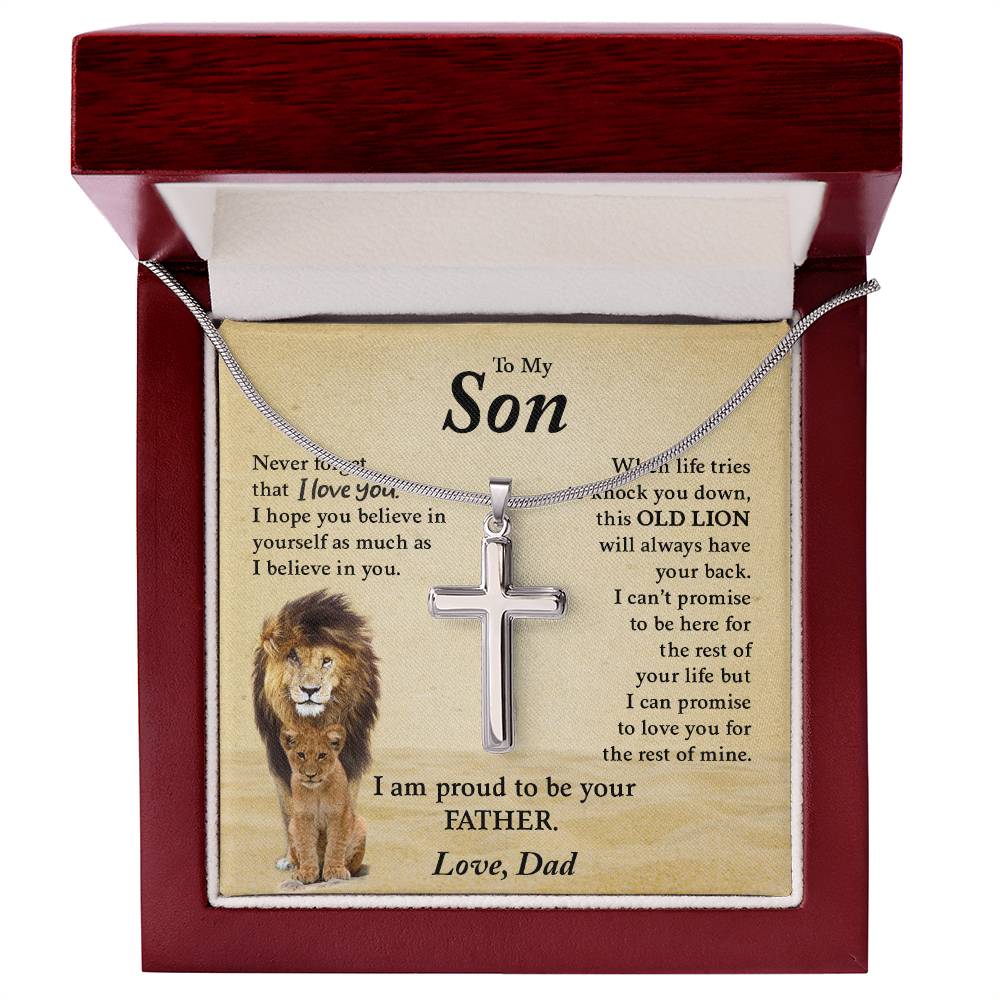 To My Son | Never Forget That I Love You - Stainless Steel Cross Necklace - Derose Entertainment 